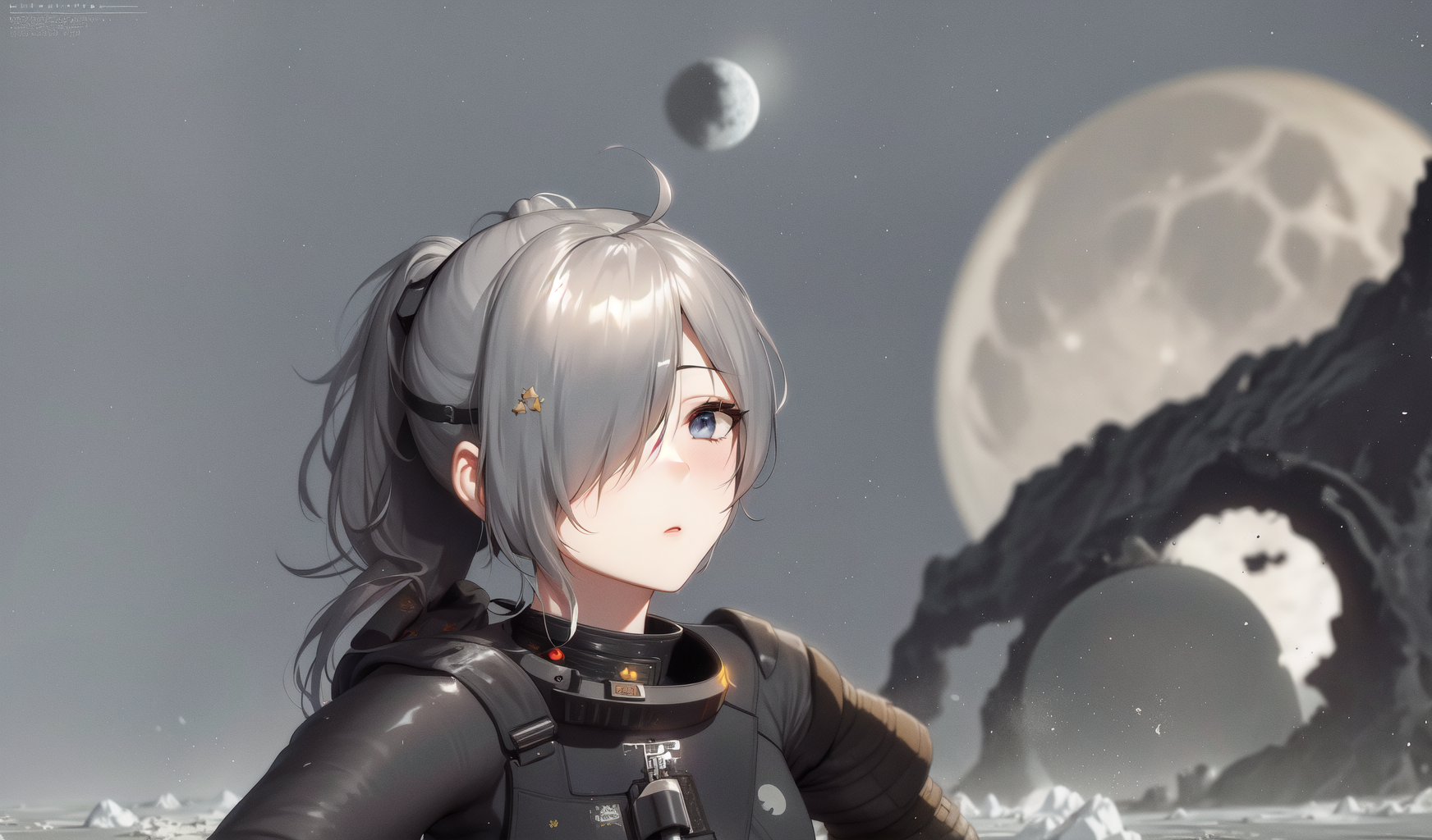 07645-1962475150-very detailed background, 1girl, solo, (hair over one eye, ponytail, on the moon, black sky, stars, moon_1.2), mobile latex suit.png